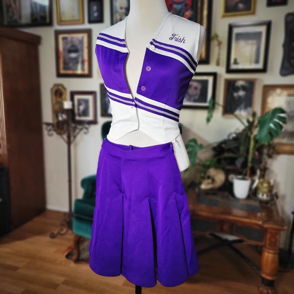 Team Mates Cheerleading Uniform Vintage 90s Purple White Skirt Top Set USA Small